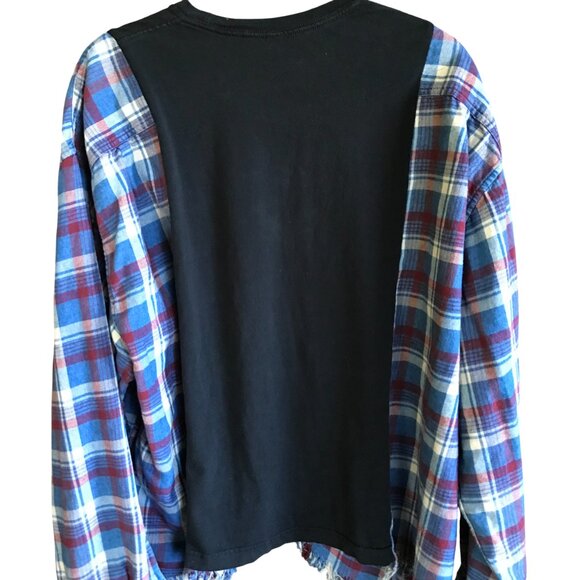 Reworked Flannel Tee, L-2XL: Upcycled Oversized Pullover Shirt, Teacher Graphic - Picture 3 of 11